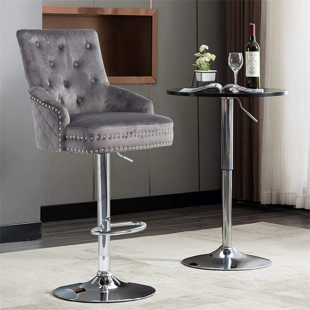 Adjustable Velvet Lion Knocker Bar Stool