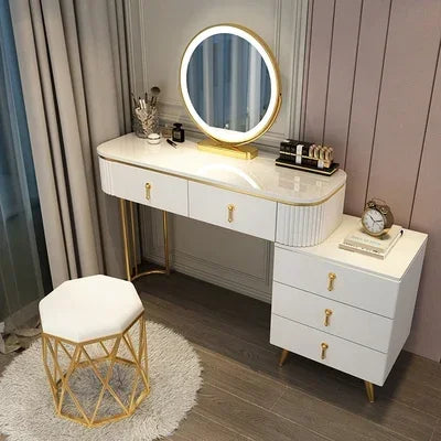 Adjustable Modern Vanity Table – Elegant European Makeup Desk with Mirror & Stool