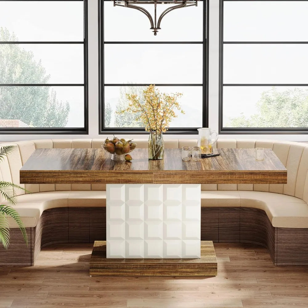 63'' Farmhouse Rectangular Dining Table – Modern Wooden Table with Geometric Base for 4–6 People