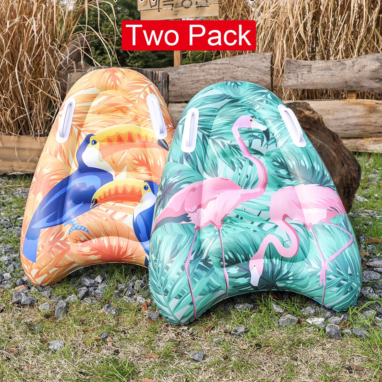 Inflatable body boards with handles for water slides