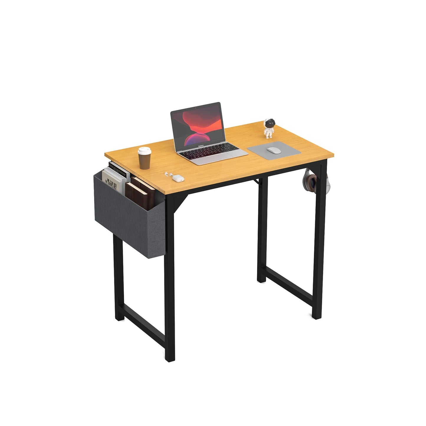 Modern Computer Desk with Side Bag and Headphone Hook