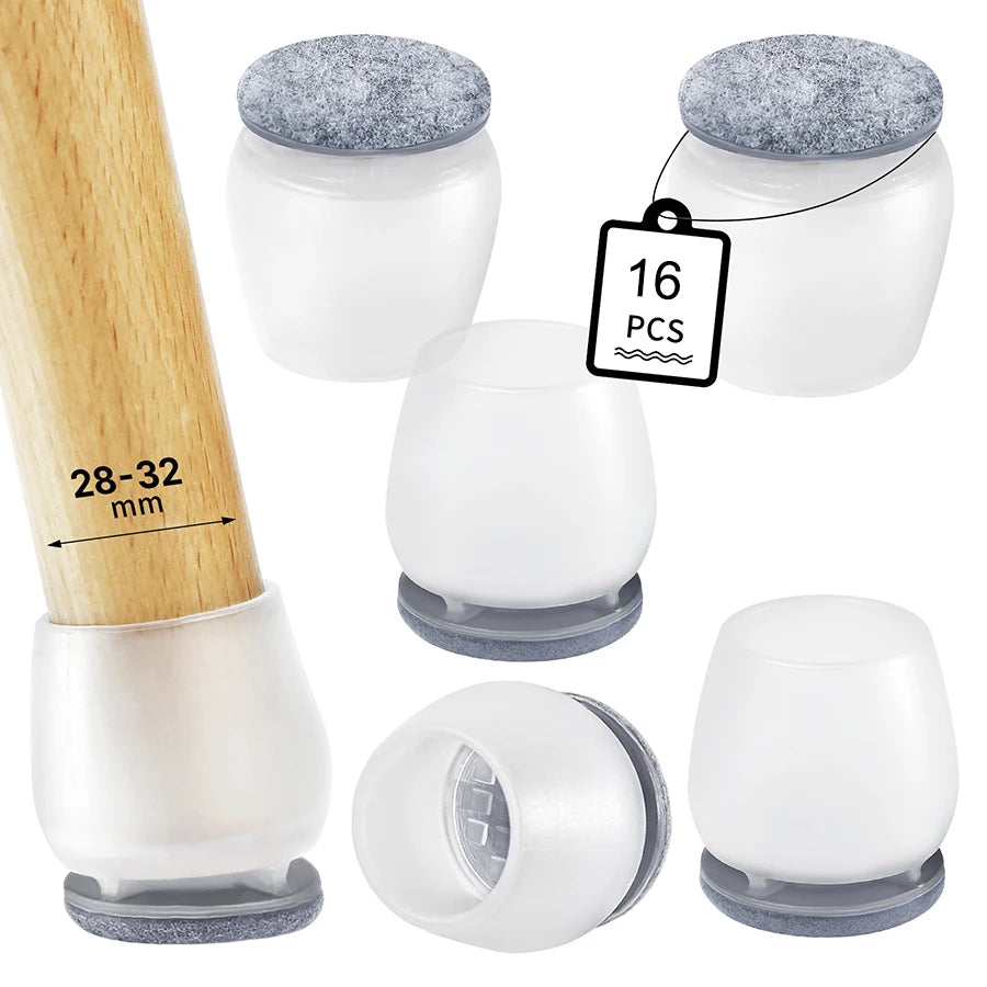 Grey Chair Leg Floor Protectors with Felt Pads (16PCS)
