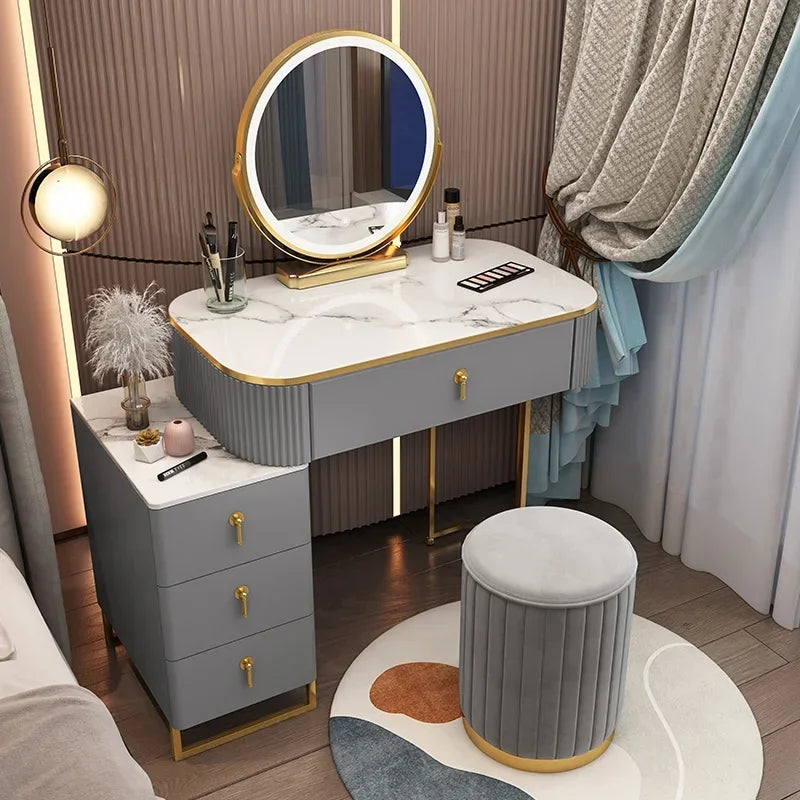 Classic Elegant Vanity Table – Luxury Nordic Makeup Desk with Mirror & Stool