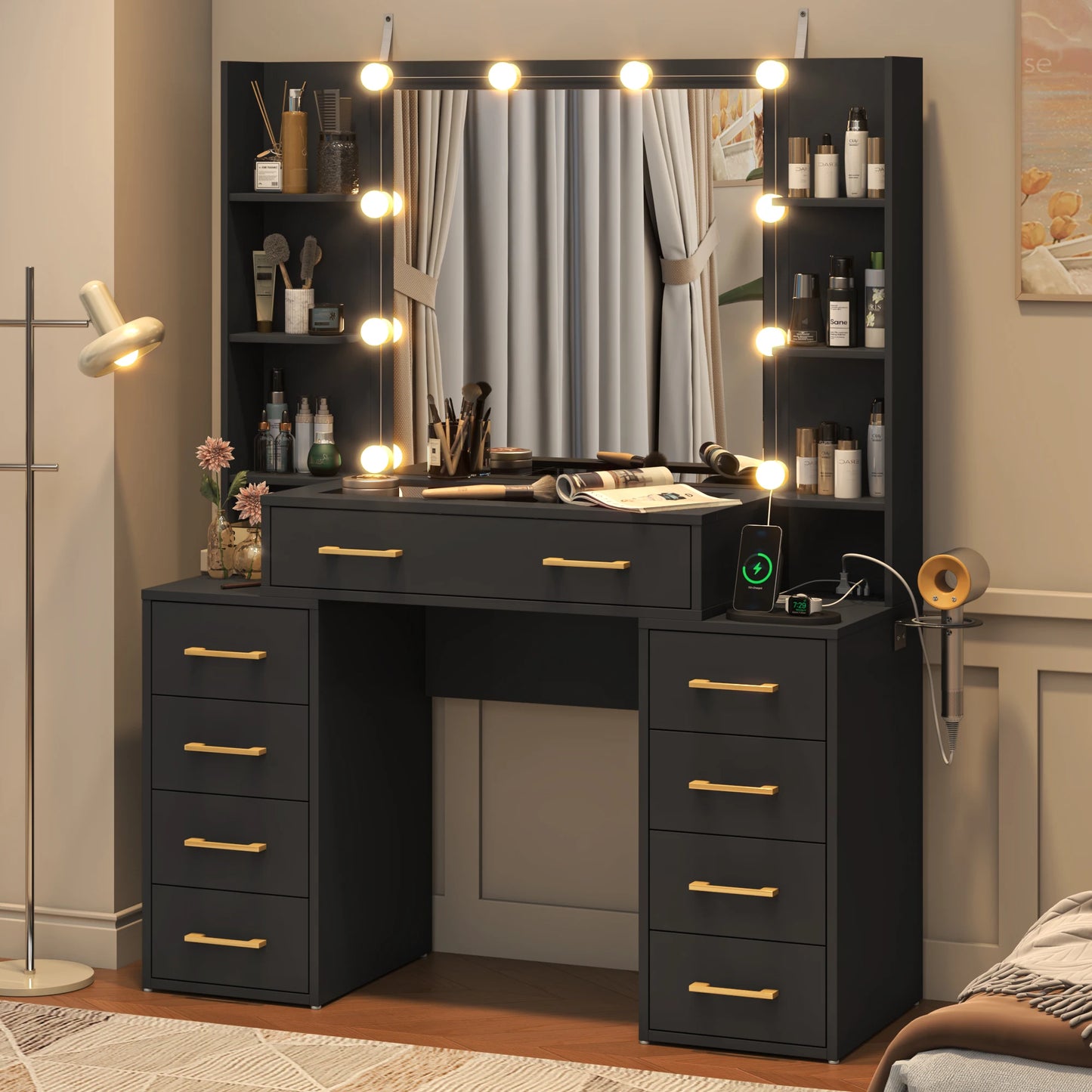Large makeup table with 9 drawers