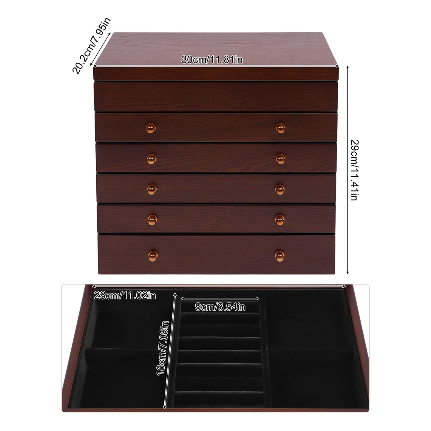 6‑Layer Wooden Jewelry Box with Mirror