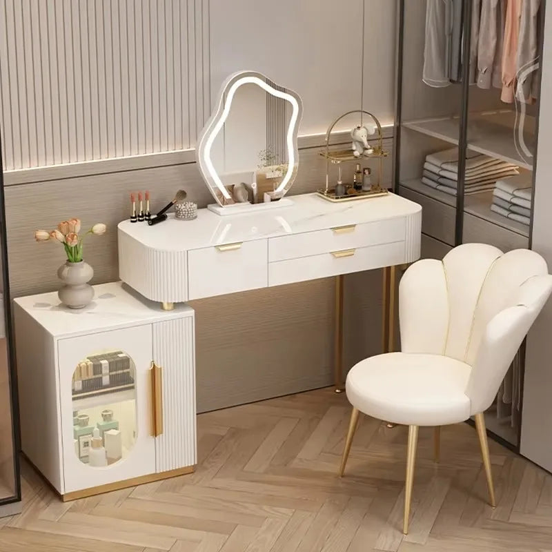 Classic White Vanity Table – European Makeup Desk with Mirror & Stool