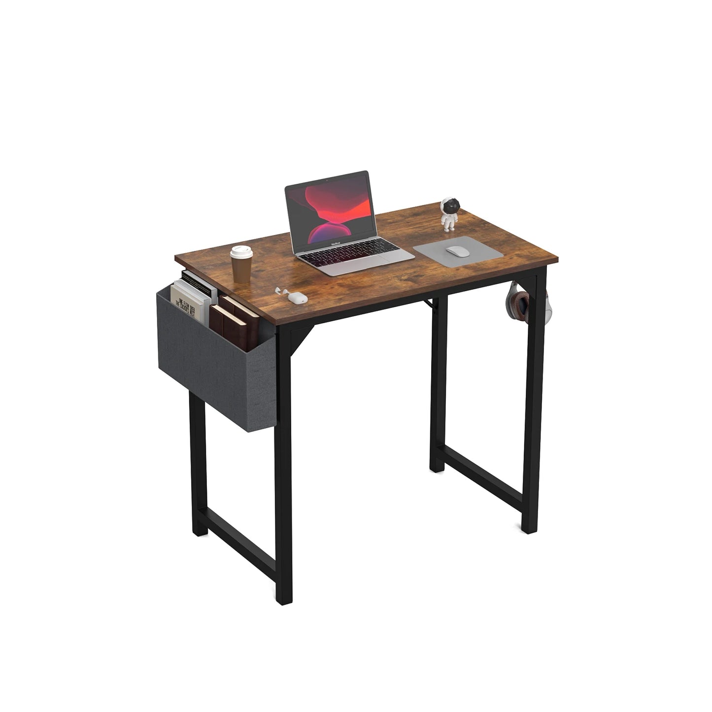 Modern Computer Desk with Side Bag and Headphone Hook