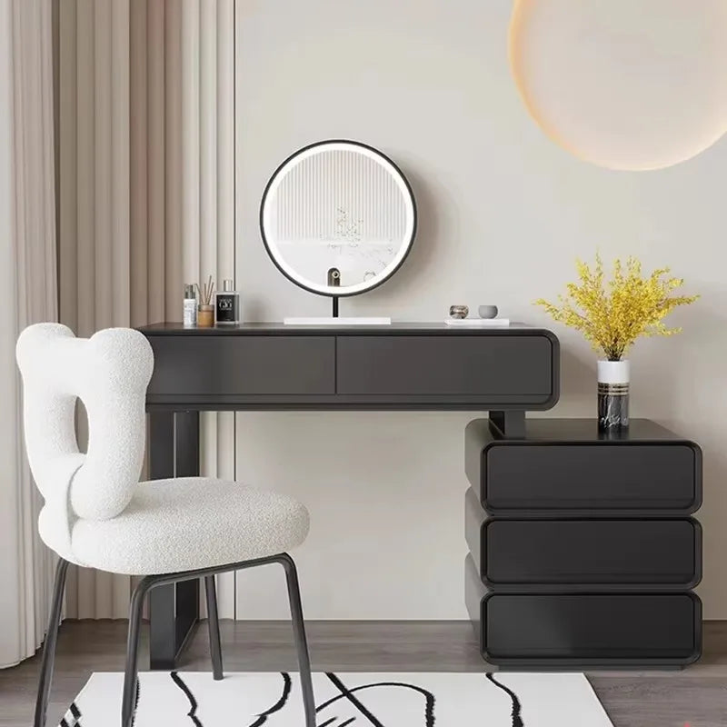 Black Vintage Vanity Table – Classic Makeup Desk with Mirror & Stool