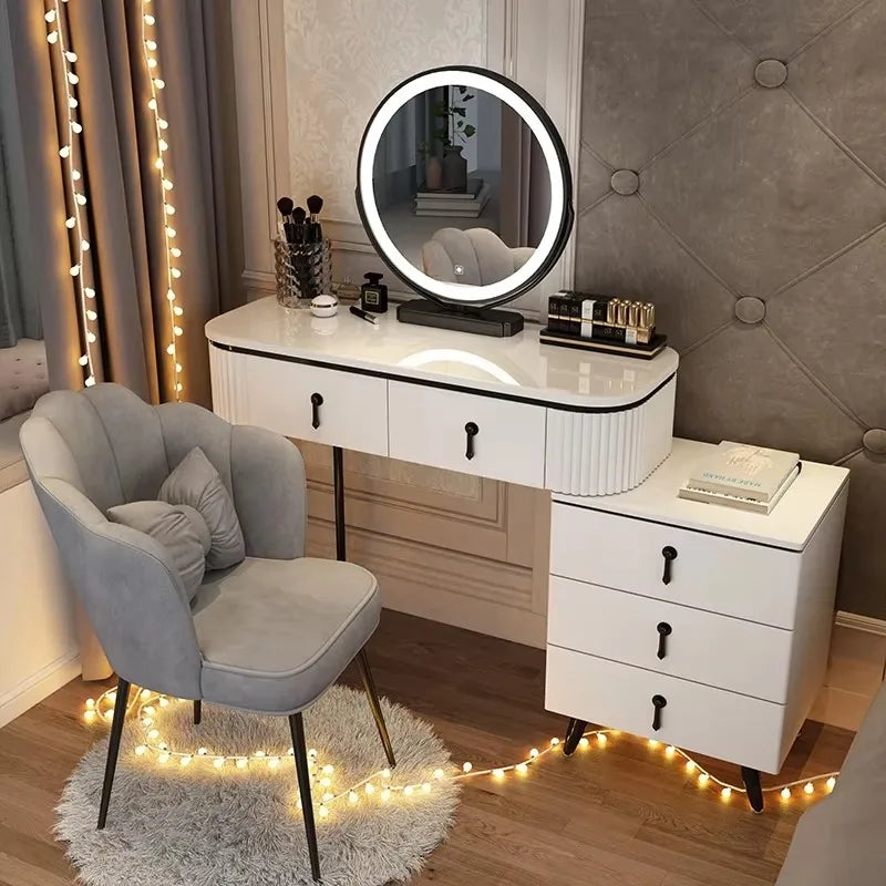 Adjustable Modern Vanity Table – Elegant European Makeup Desk with Mirror & Stool
