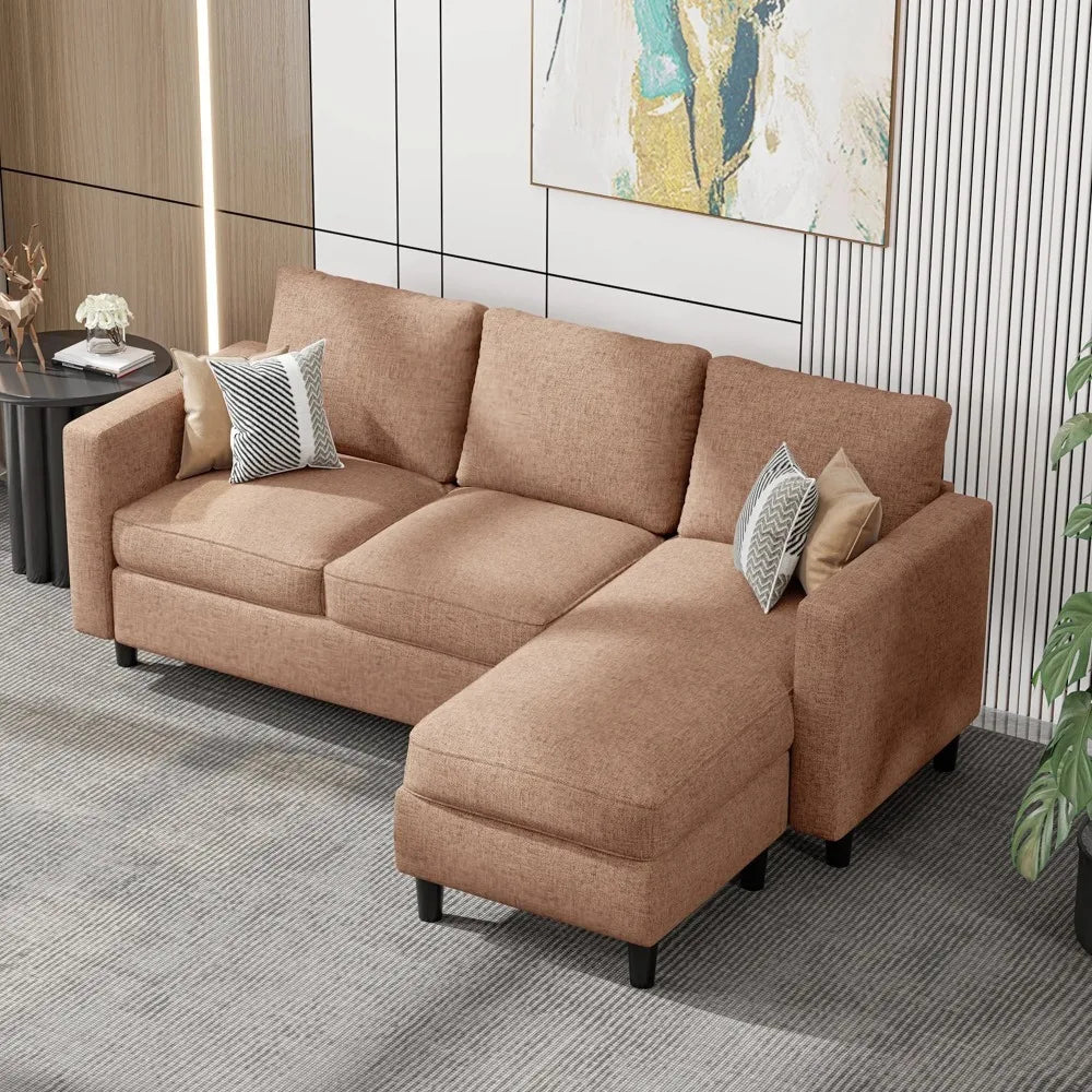Compact L-Shaped Linen Sofa