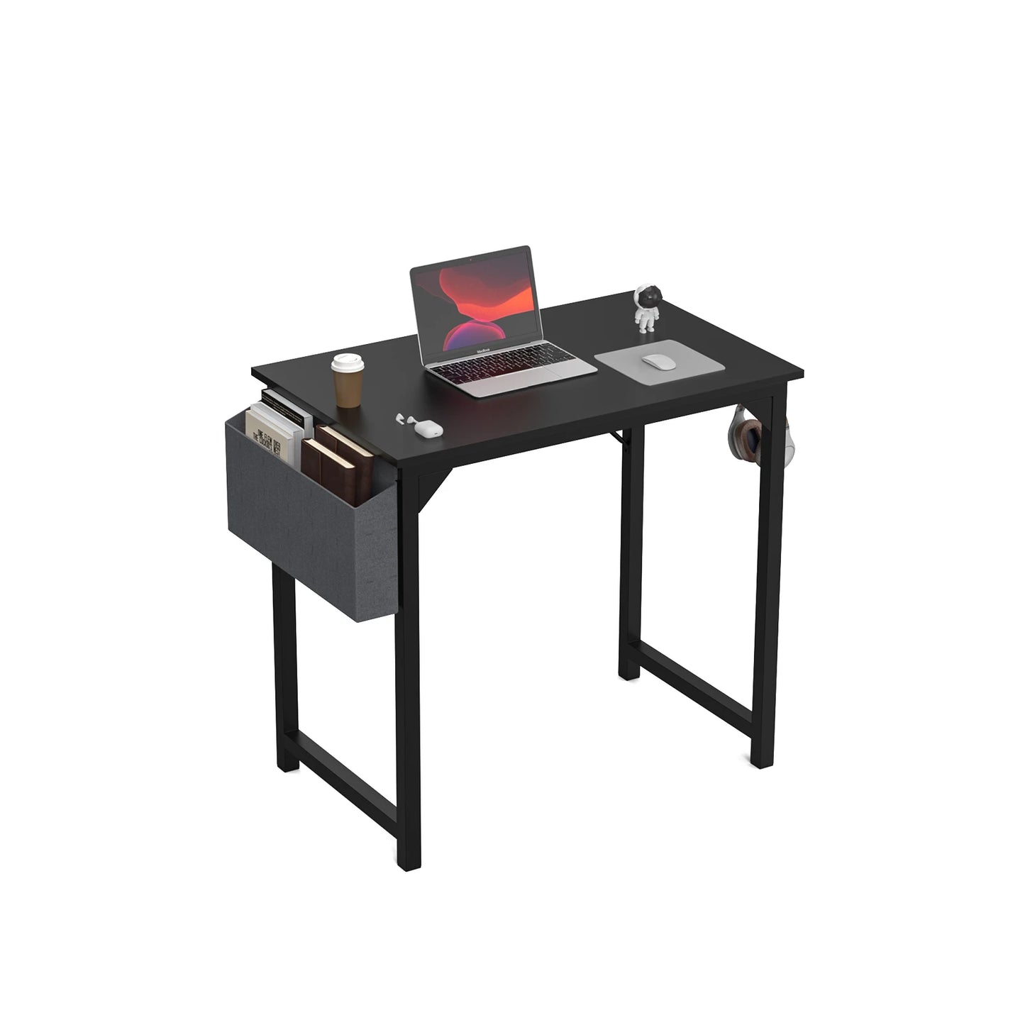 Modern Computer Desk with Side Bag and Headphone Hook