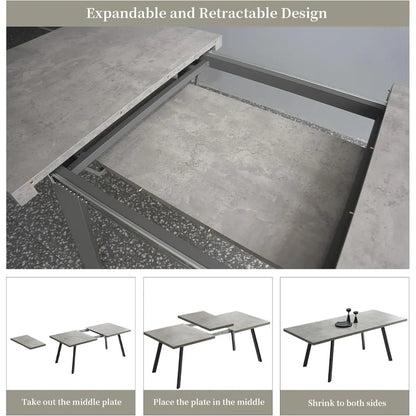 Expandable Dining Table Set – 6-Seater Modern MDF Table with PU Leather Chairs