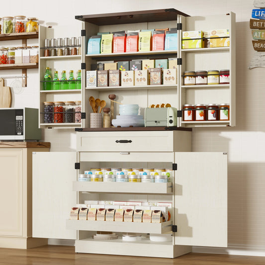 Kitchen Pantry Cabinet with 3 Drawers with 6 Barn Door