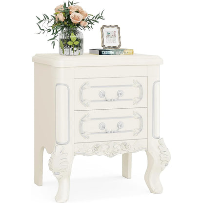 White Carved Nightstand