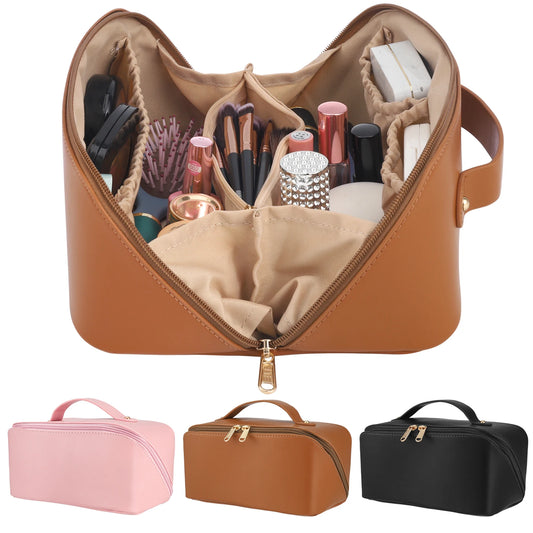 Travel Makeup Bag with Divider and Handle