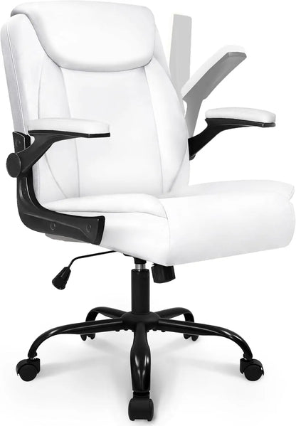 Ergonomic Leather Office Chair with Flip-Up Arms