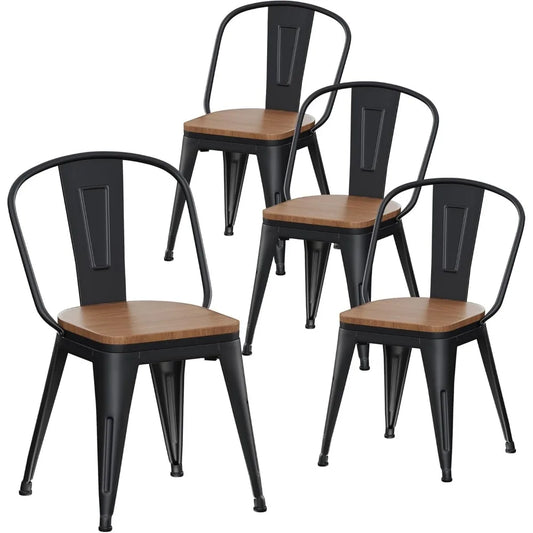 Set of 4 High Back Metal Chairs