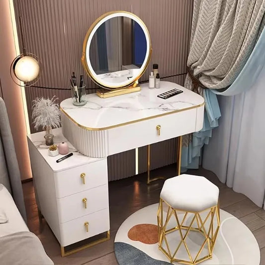Classic Elegant Vanity Table – Luxury Nordic Makeup Desk with Mirror & Stool