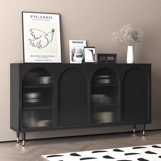 Black Luxury Dresser Cabinet – Minimalist Modern Storage with Hidden Handles and Sleek Drawers