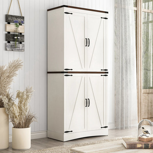 Kitchen Pantry Cabinet with Adjustable Shelves and 4 Barn Doors