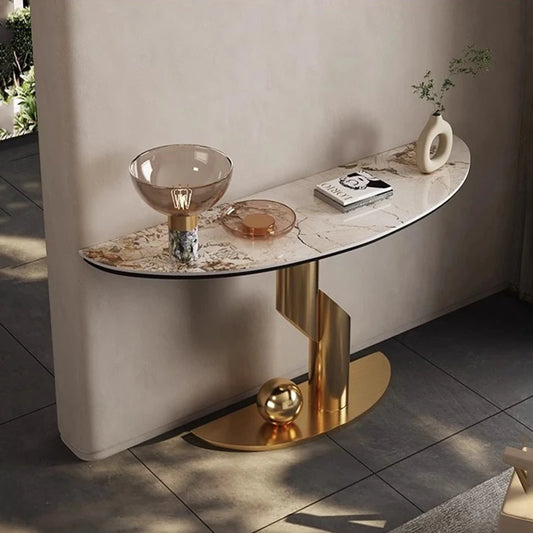 Modern Luxury Corner Console Table – Mid Century Metal Entryway Table for Hallway and Living Room