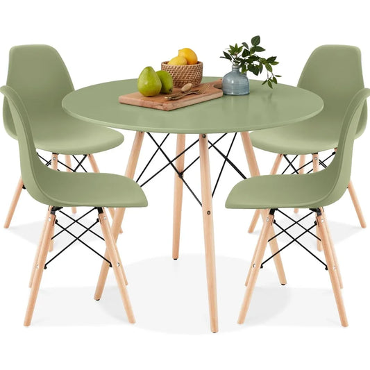 5-Piece Dining Set – Compact Mid-Century Table with 4 Plastic Chairs