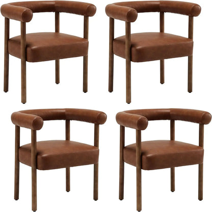 Mid-Century Barrel Dining Chairs – Set of 4 Curved Upholstered Armchairs with Wooden Legs