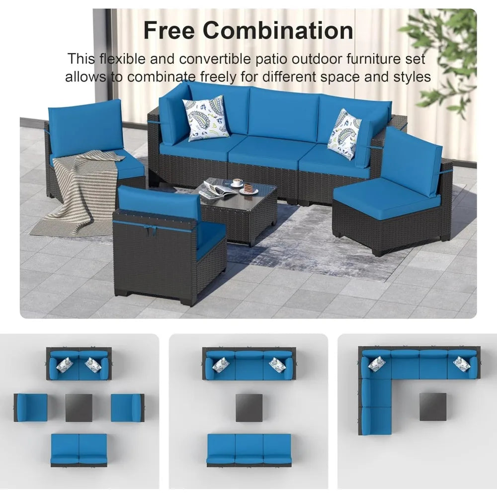 7-Piece Outdoor Wicker Sectional
