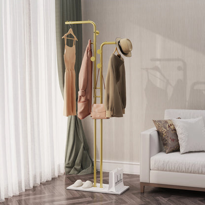Heavy Duty Dual-Pole Clothes Rack with Stone Base