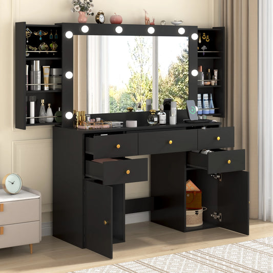Large Vanity Desk with Lighted Mirror