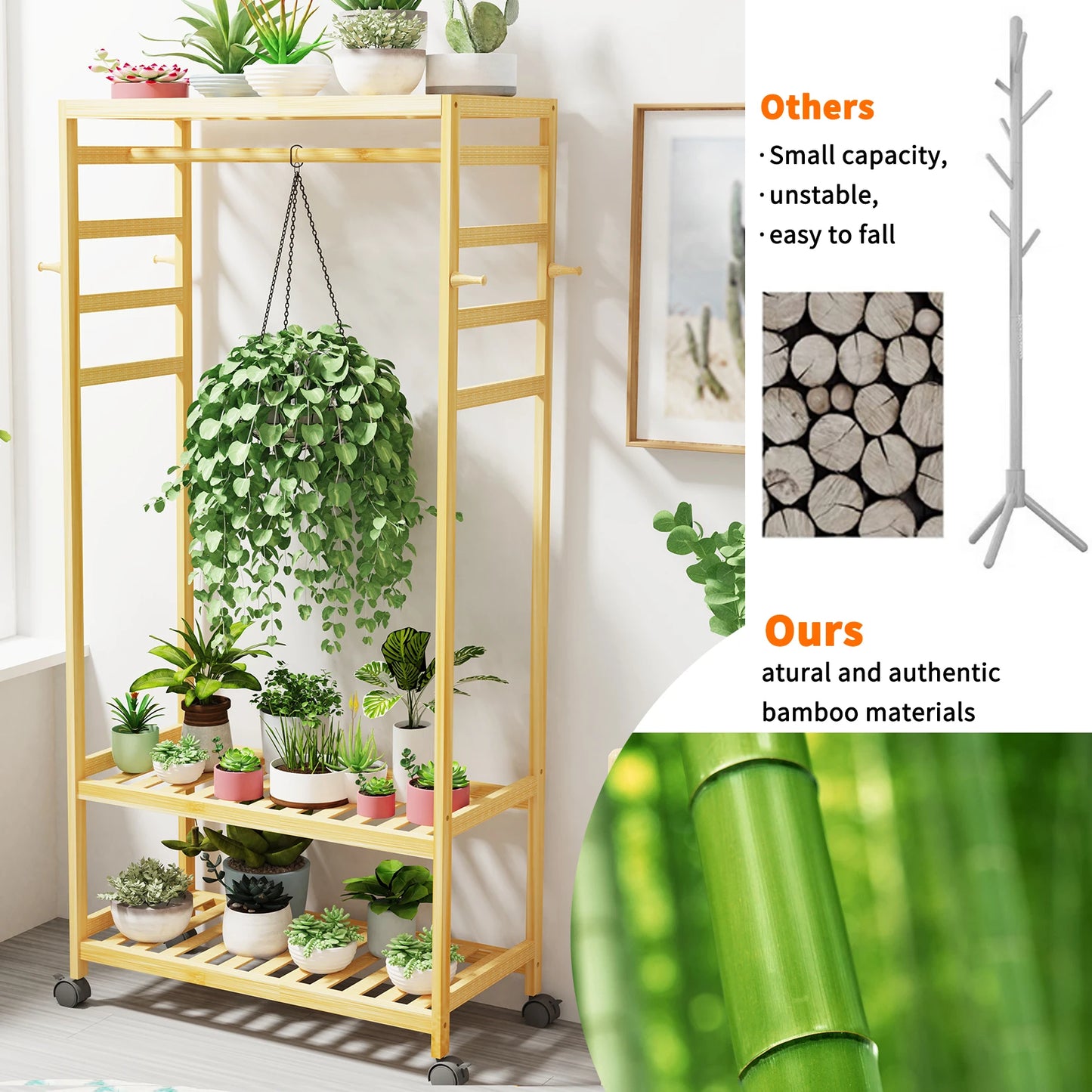 Bamboo Rolling Coat Rack