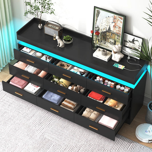 9-drawer chest with LED lighting and charging station