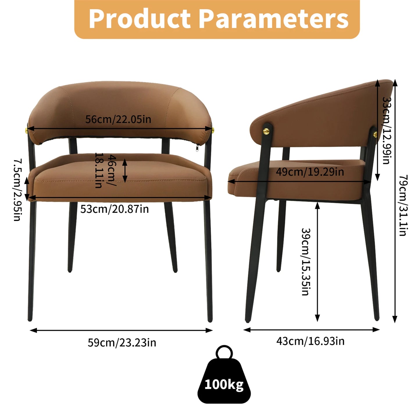 Set of 2 Leather Dining Chairs