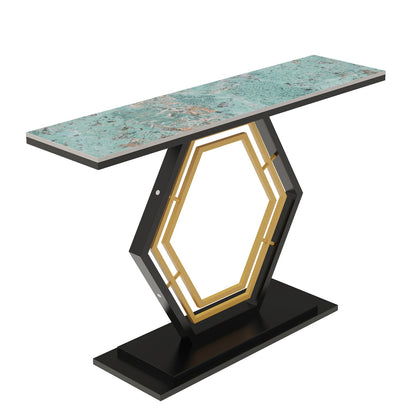 Marble Console Table with Geometric Base