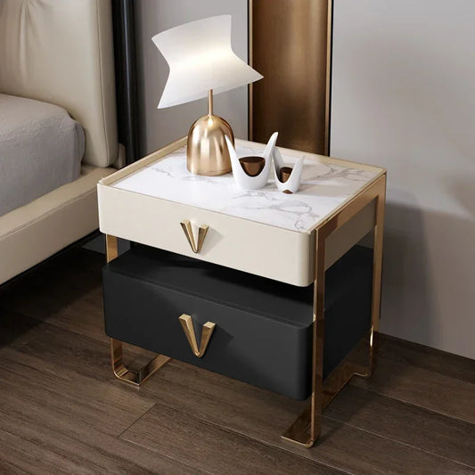 Elegant Nordic Nightstand – Trendy Bedside Table with Storage and Carved Detailing