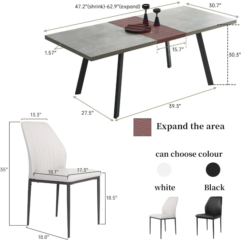 Expandable Dining Table Set – 6-Seater Modern MDF Table with PU Leather Chairs