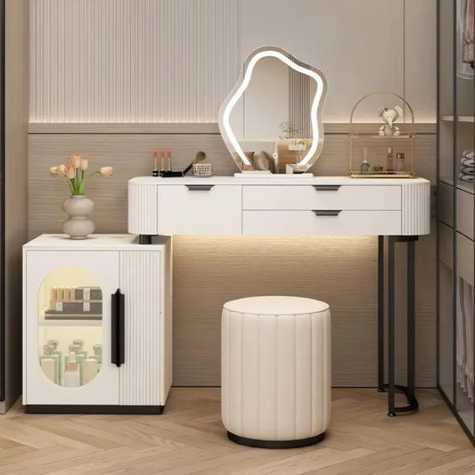 Classic White Vanity Table – European Makeup Desk with Mirror & Stool