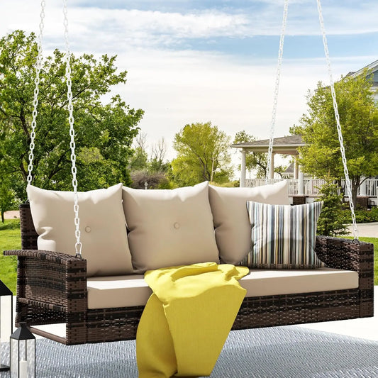 3‑Seater Wicker Porch Swing