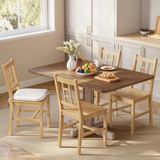 Set of 4 Wooden Dining Chairs with Cushions