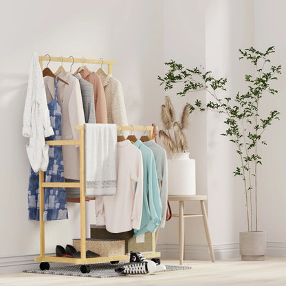 Bamboo Rolling Clothes Rack
