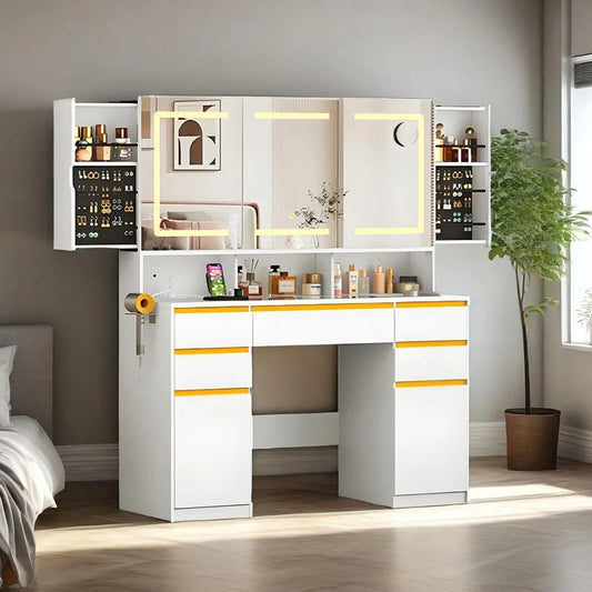 White Lighted Vanity Desk