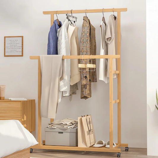 Bamboo Rolling Clothes Rack