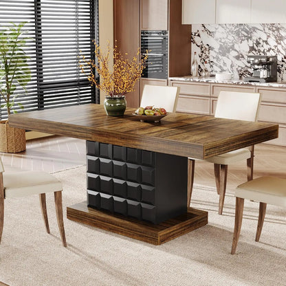 63'' Farmhouse Rectangular Dining Table – Modern Wooden Table with Geometric Base for 4–6 People