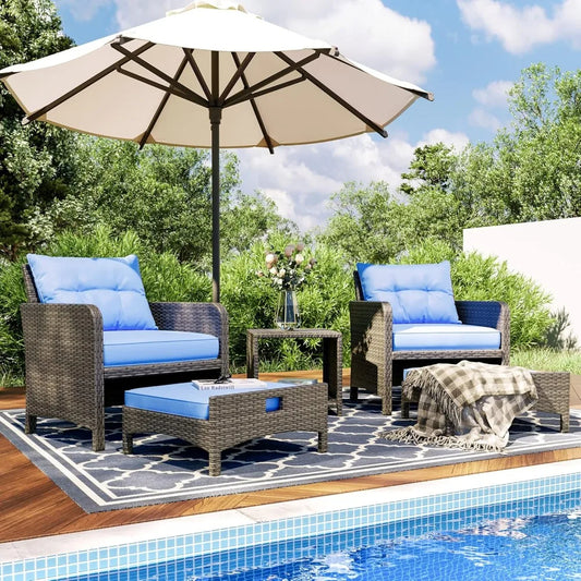 5-Piece Wicker Patio Set with Ottomans