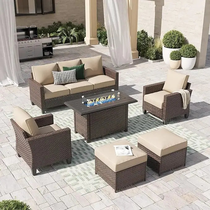 6-Piece Wicker Firepit Set
