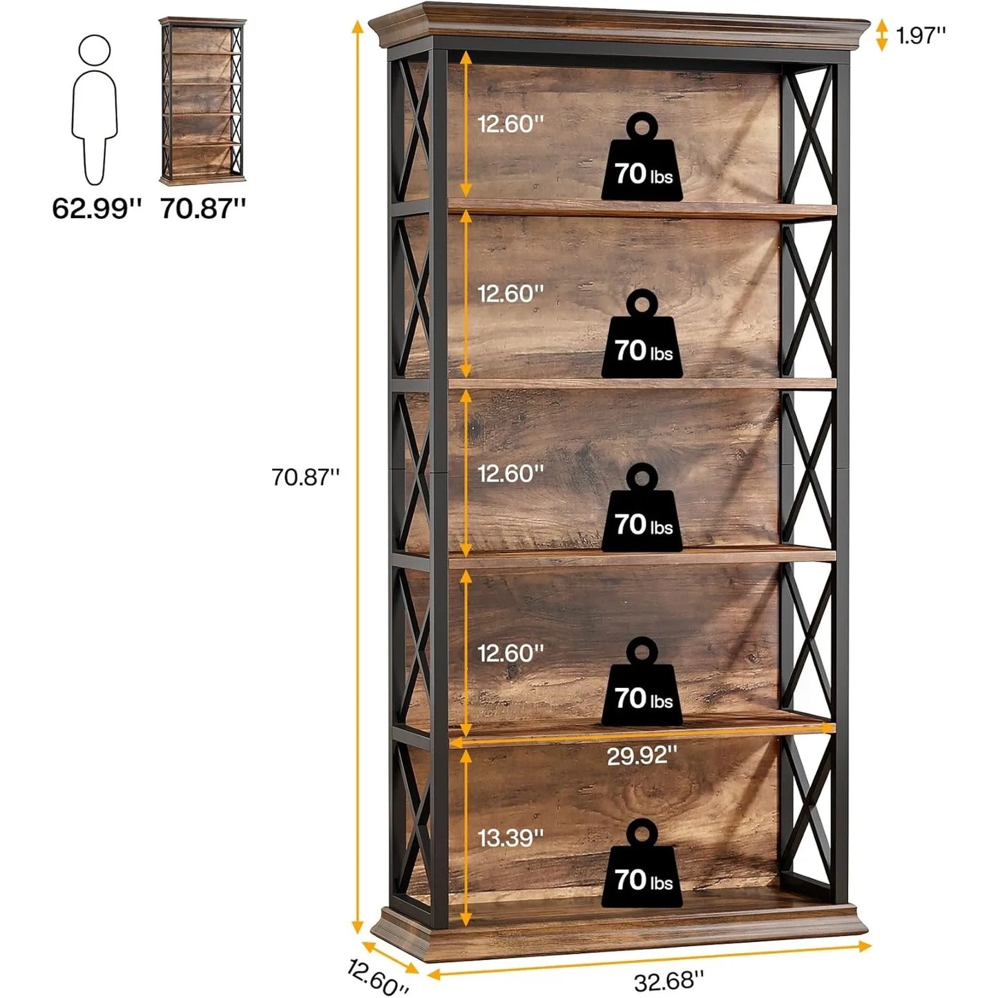6 Tier Industrial Bookcase