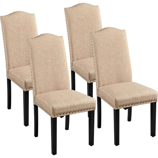 Set of 4 Fabric Dining Chairs – Curved Parson Design with Wood Legs