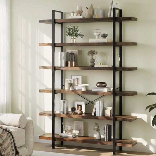 Industrial 6‑Tier Bookshelf