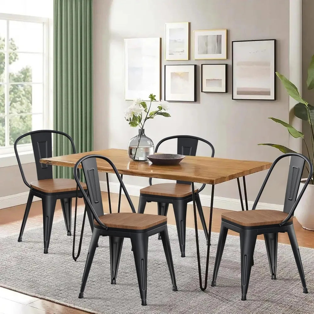 Set of 4 High Back Metal Chairs
