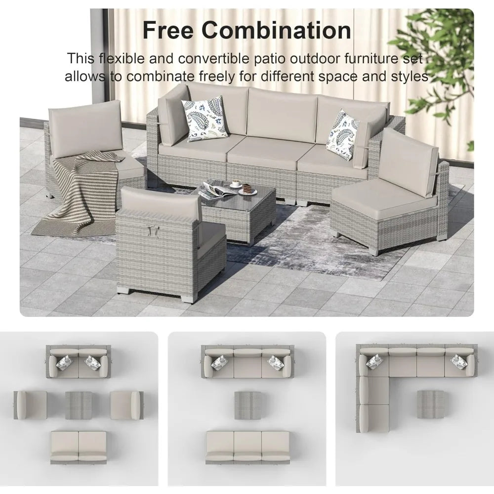 7-Piece Outdoor Wicker Sectional